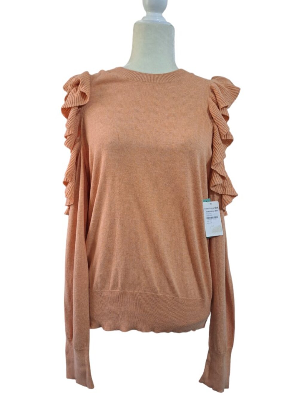 Abound Women's Large Ruffle Cold Shoulder Knit Pullover Sweater Long Sleeves
